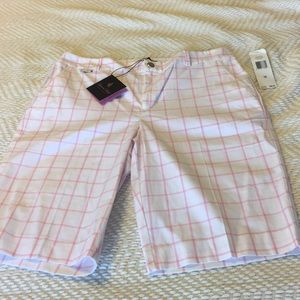 Ralph Lauren pink and white Bermuda shorts.